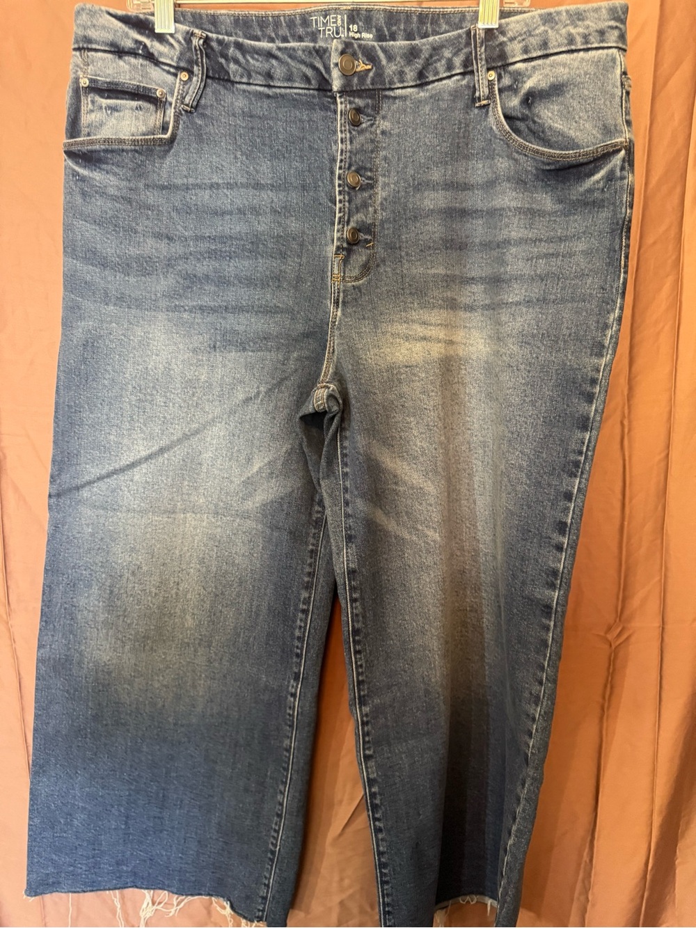 Time and Tru Women's Blue Wide-Leg Button-Fly Jeans